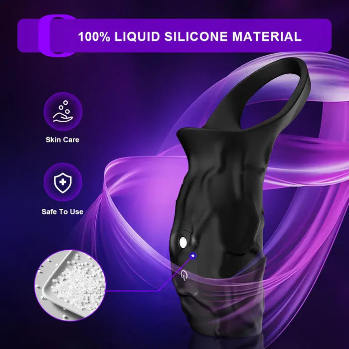 PR11: Cockring Vibrant Long avec Support Scrotal et Textures 3D