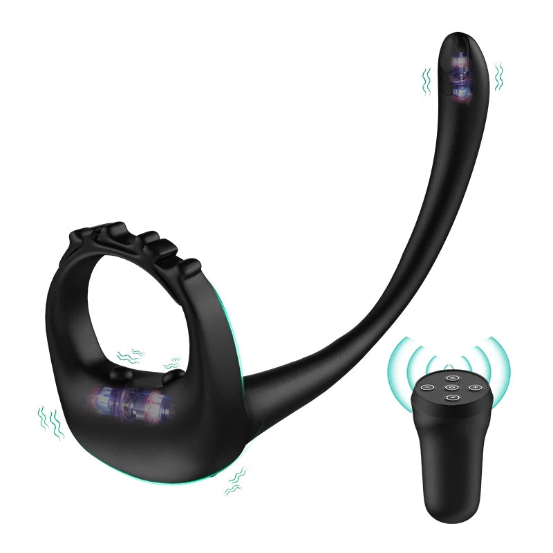 PR4: Cockring 3-en-1 avec Masseur Prostatique, Sangle Réglable et Télécommande