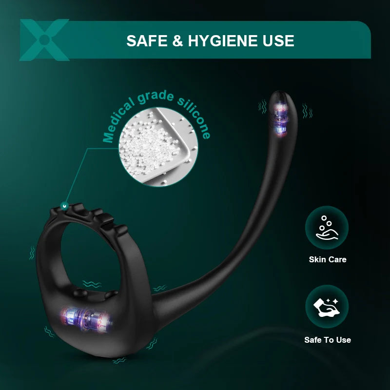 PR4: Cockring 3-en-1 avec Masseur Prostatique, Sangle Réglable et Télécommande