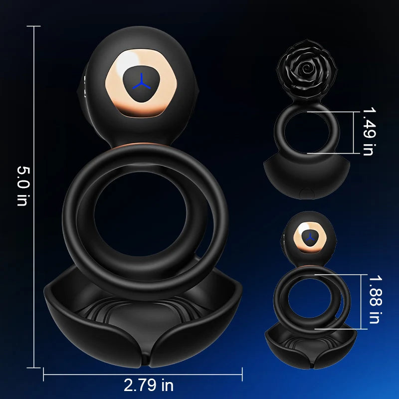 PR5: Cockring Vibrant 3-en-1 avec Double Anneau, Massage Scrotal et Stimulateur Clitoridien