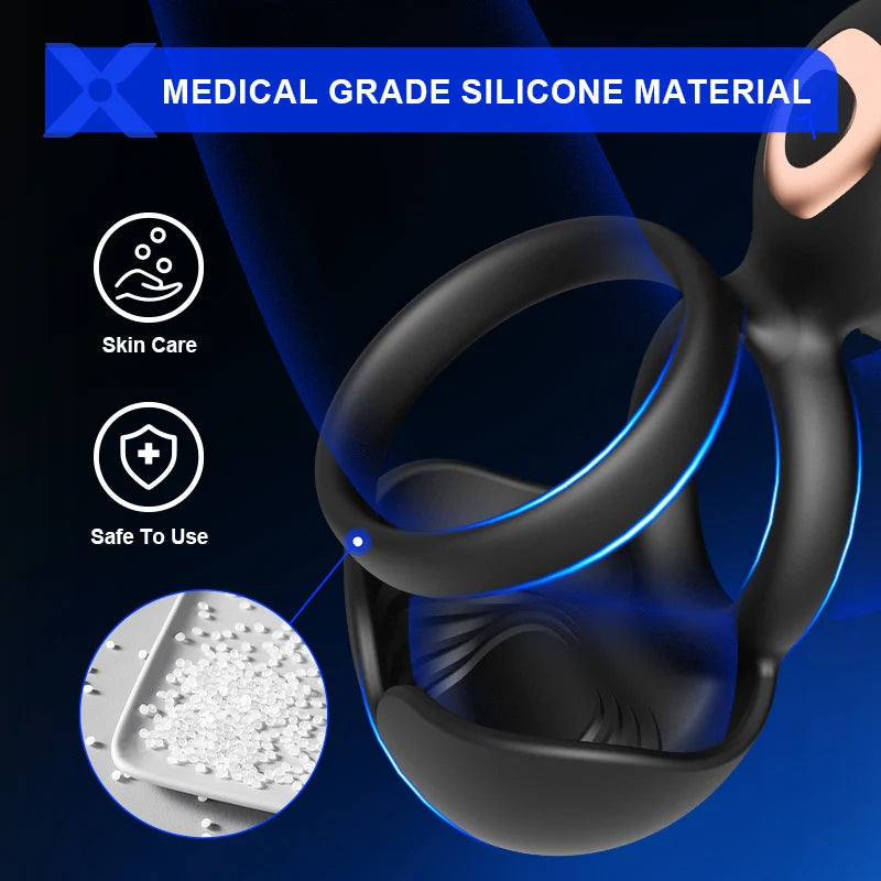 PR5: Cockring Vibrant 3-en-1 avec Double Anneau, Massage Scrotal et Stimulateur Clitoridien