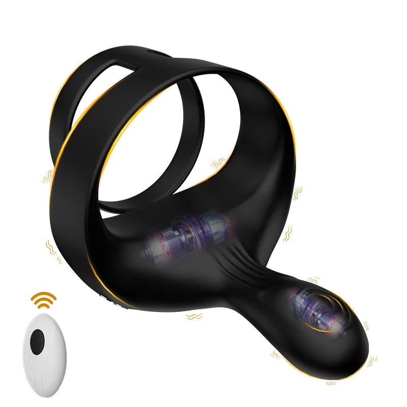 PR6: Cockring 3-en-1 avec Double Anneau, Stimulateur Périnée et Télécommande