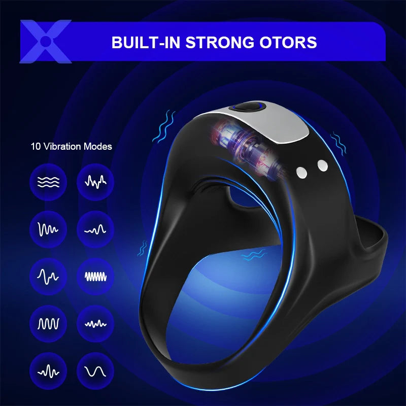 PR7: Cockring Vibrant Double Anneau avec Support Triangulaire et 10 Modes