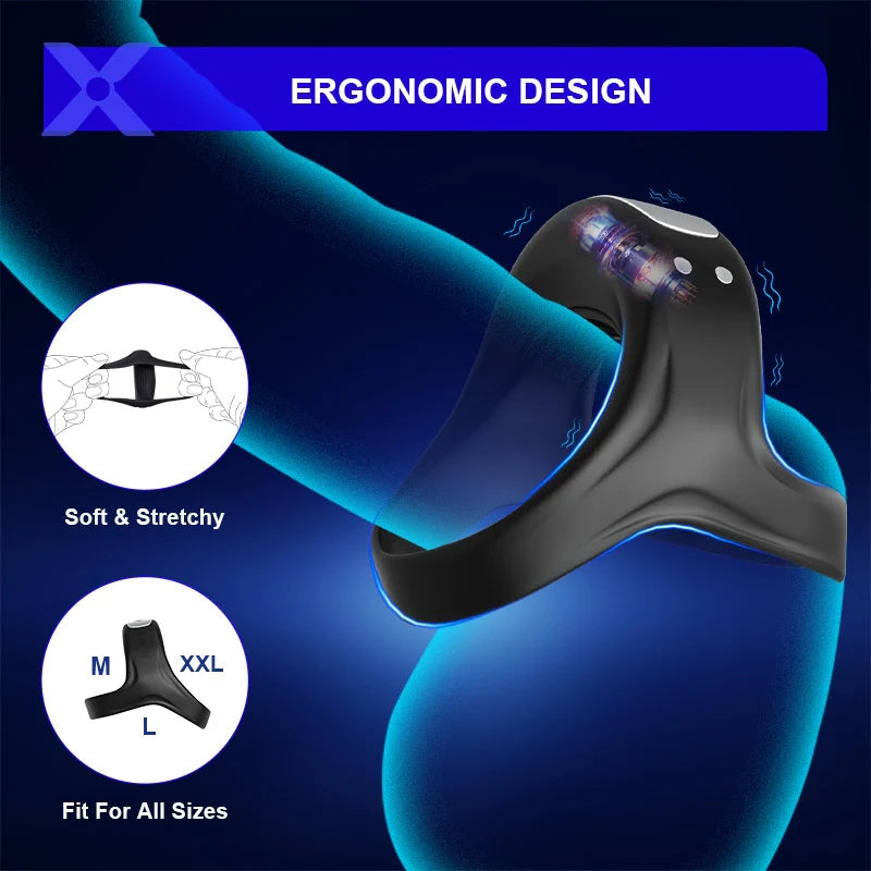 PR7: Cockring Vibrant Double Anneau avec Support Triangulaire et 10 Modes