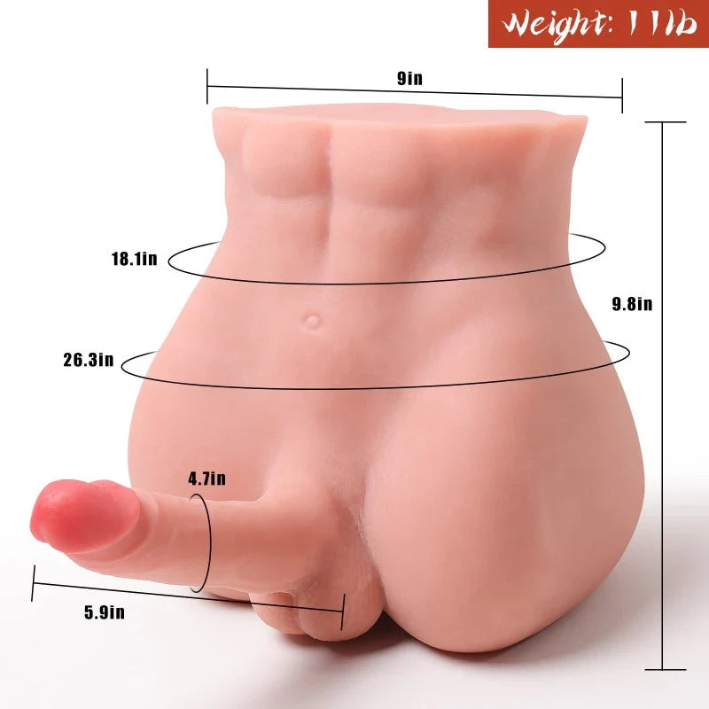 Vernon – Torse masculin marron 5 kg avec dildo réglable 15 cm