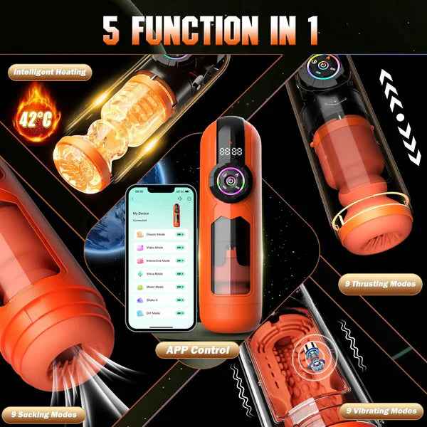 XT12: Masturbateur Automatique 5-en-1 avec Succion, Va-et-Vient, Vibration, Chauffage et App