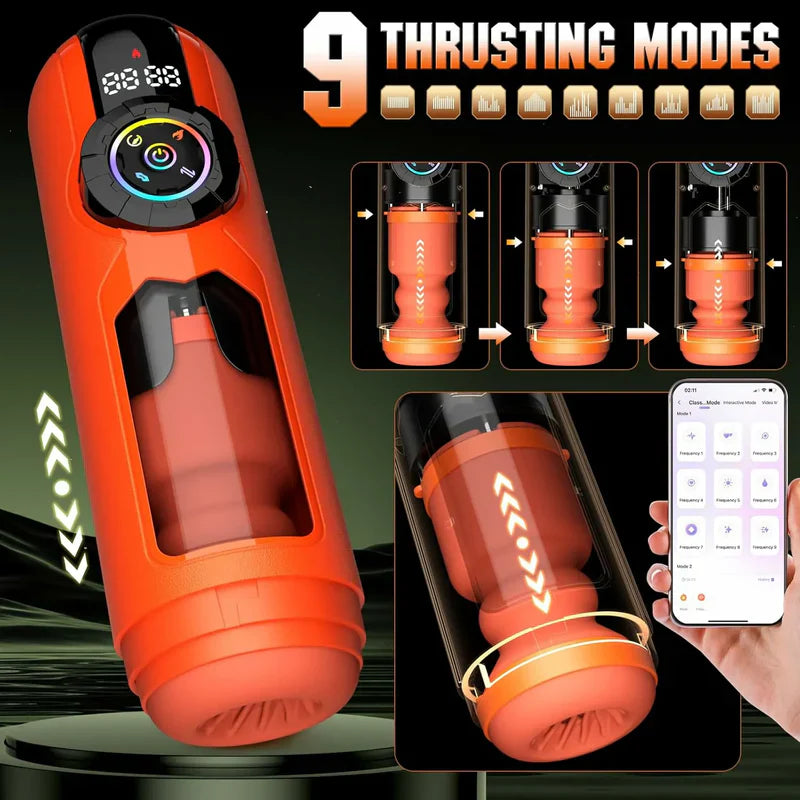 XT12: Masturbateur Automatique 5-en-1 avec Succion, Va-et-Vient, Vibration, Chauffage et App