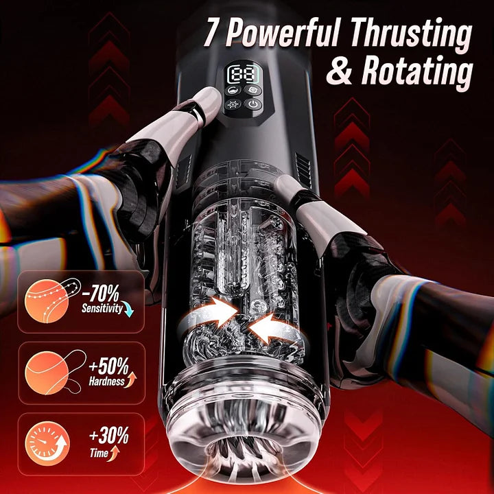XR19: Masturbateur Main Libre avec Base Ventouse, Application, Rotation et Double Vibration
