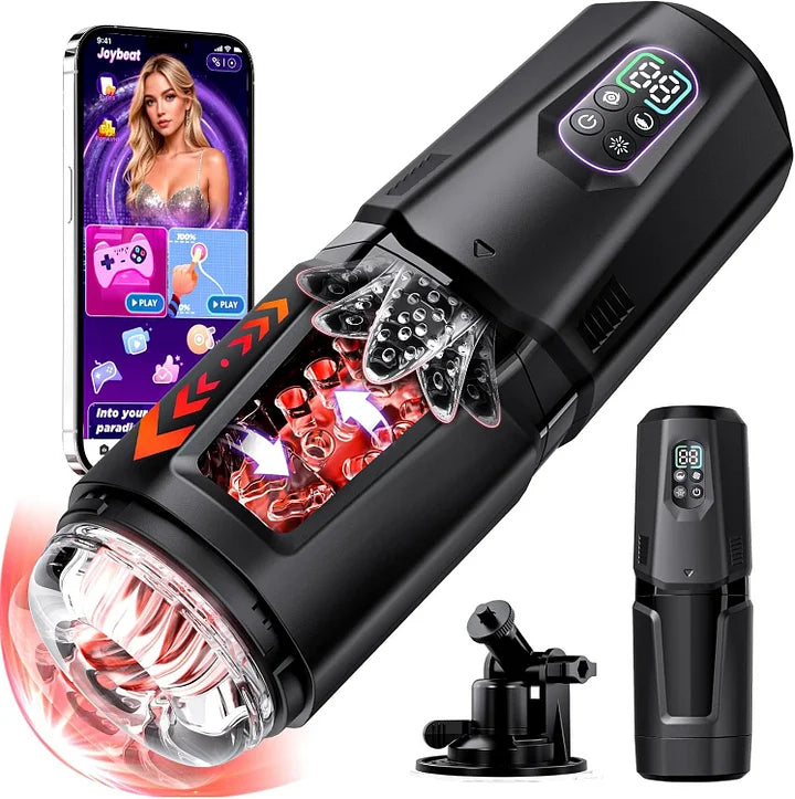 XR19: Masturbateur Main Libre avec Base Ventouse, Application, Rotation et Double Vibration