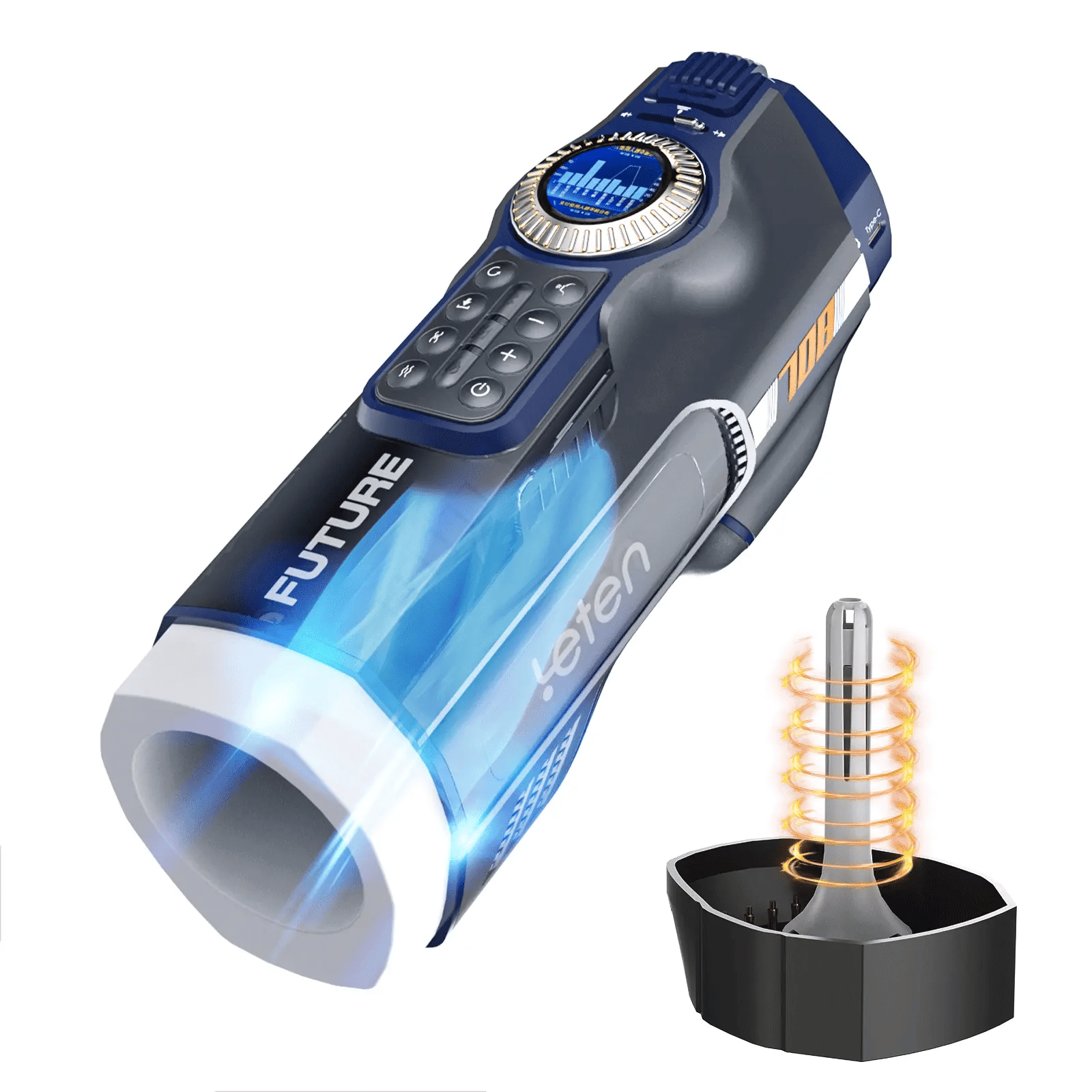Leten 708 Future Pro: Masturbateur Va et Vient de Luxe avec Massage par Airbags, Chauffage et Base Séchante