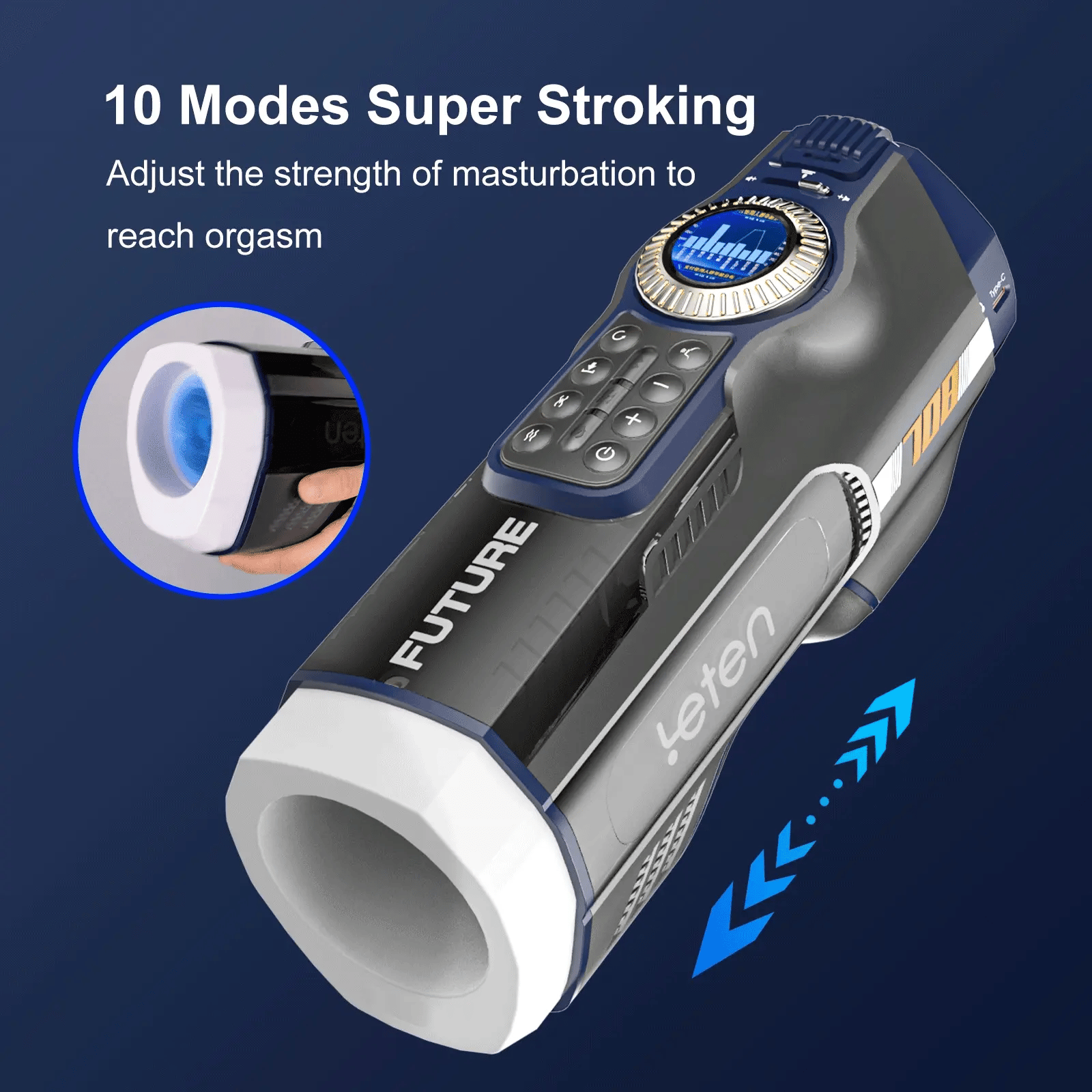 Leten 708 Future Pro Totem Version: Masturbateur Va et Vient de Luxe avec Revêtement Amélioré, Airbags, Chauffage et Base Séchante