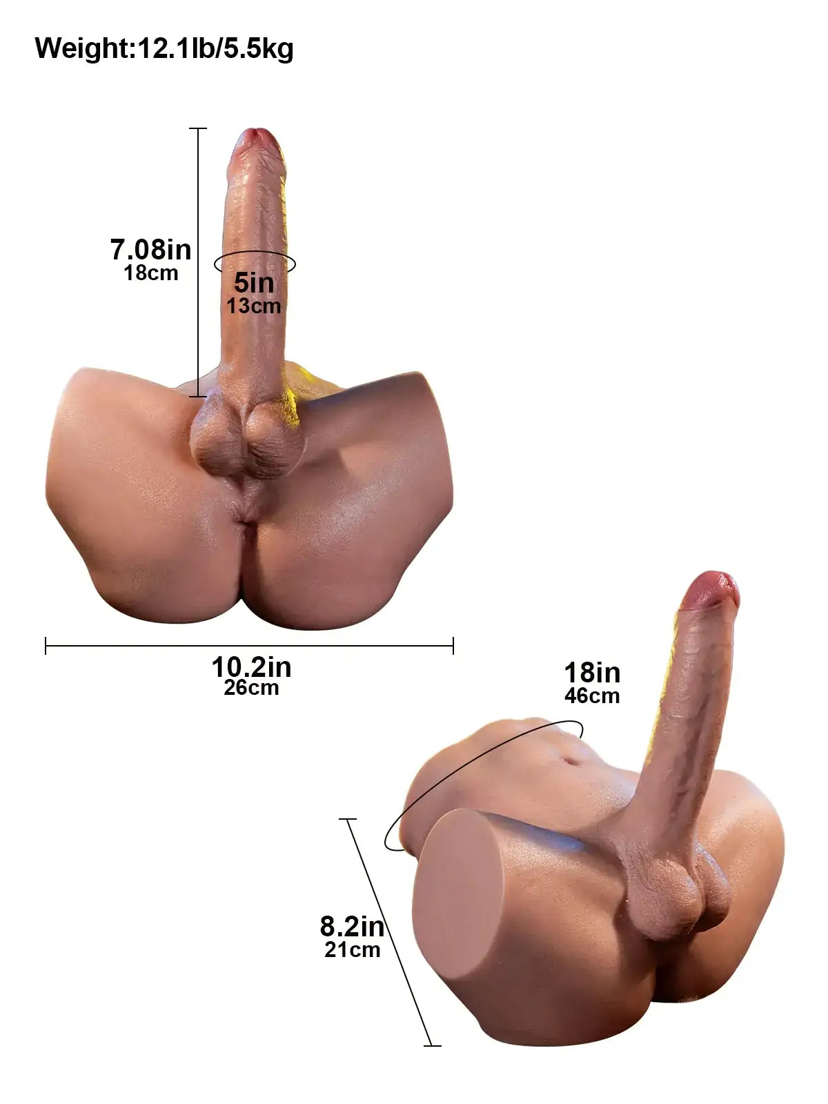 Kane – Torse masculin en silicone platine 5,5 kg avec gros dildo 18 cm