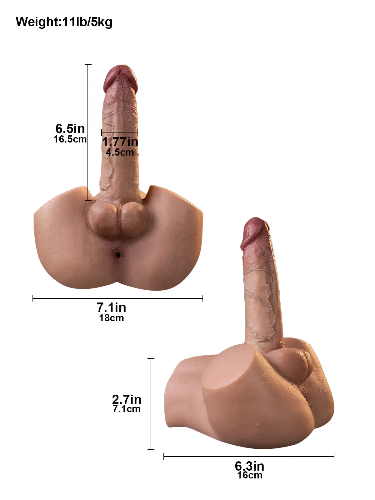 Ryder – Torse masculin en silicone platine 2,1 kg avec dildo épais 16,5 cm