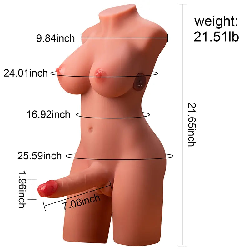 Trent – Torse trans 9,8 kg avec dildo va-et-vient 18 cm