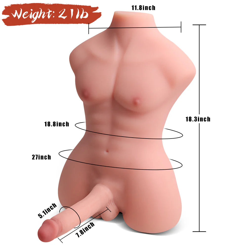 William – Torse masculin 8,5 kg avec pénis réaliste 19,8 × 4 cm