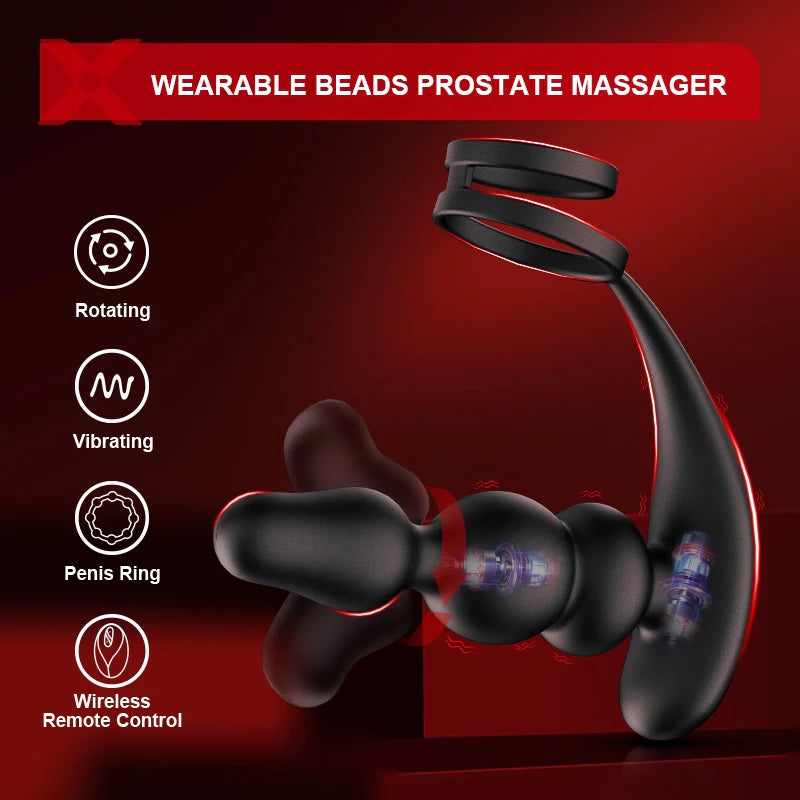 PM14: Masseur Prostatique Rotatif avec Tige Perlée et Télécommande Sans Fil