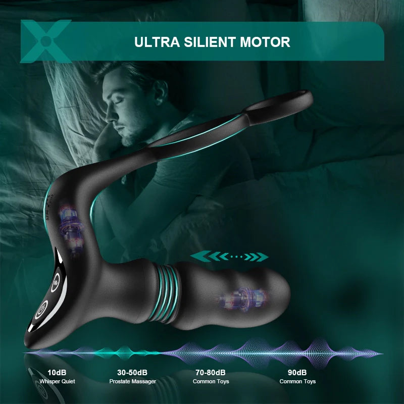 PM9: Masseur Prostatique Va-et-Vient avec Télécommande Sans Fil et Anneau Double