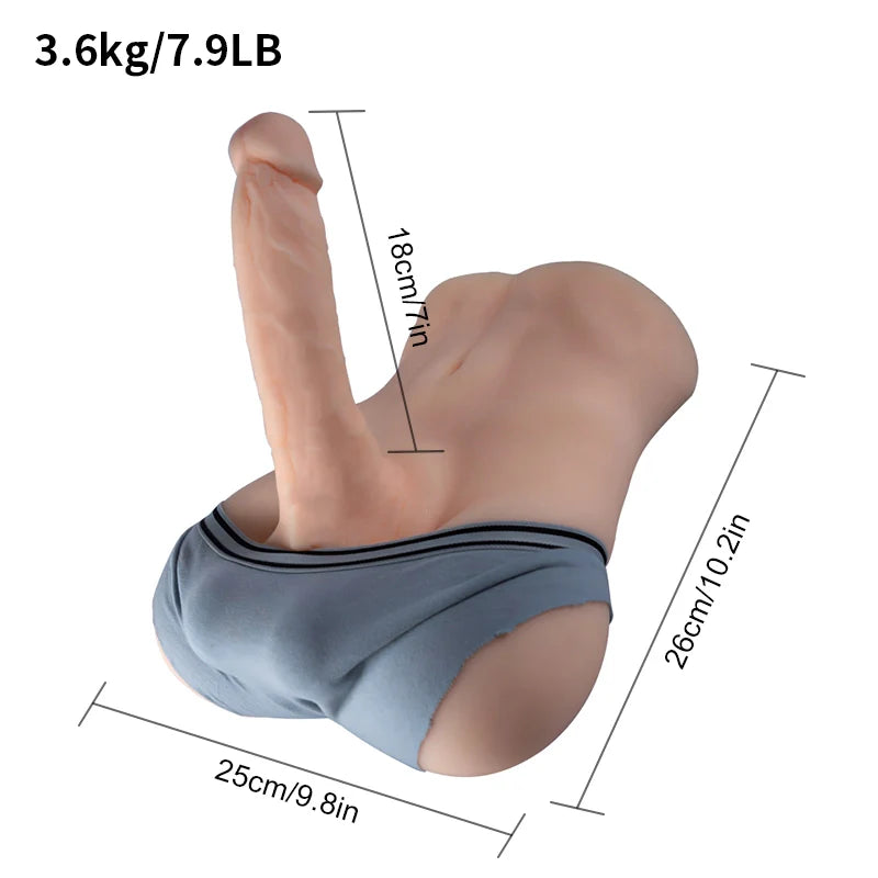 Jesse – Torse unisexe 3,6 kg avec dildo 18 × 5 cm et anus serré