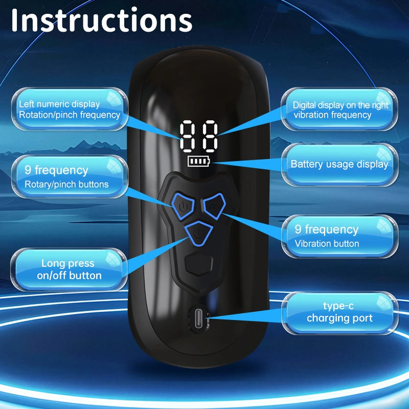 XG10: Vibrateur pour Homme avec Serrage, Rotation et 9 Modes de Stimulation