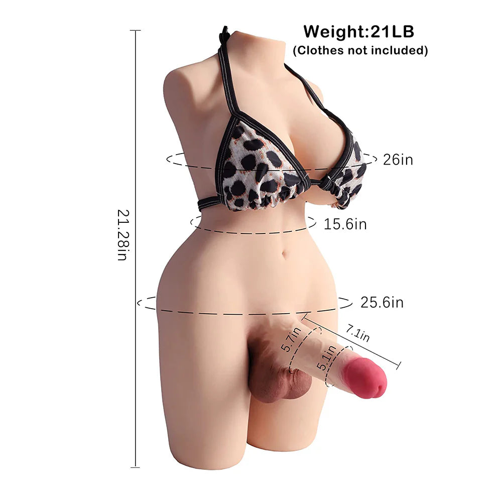 Claudia – Torse trans européen 9,5 kg avec dildo flexible 18 × 4 cm
