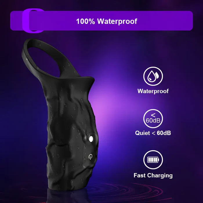 PR11: Cockring Vibrant Long avec Support Scrotal et Textures 3D