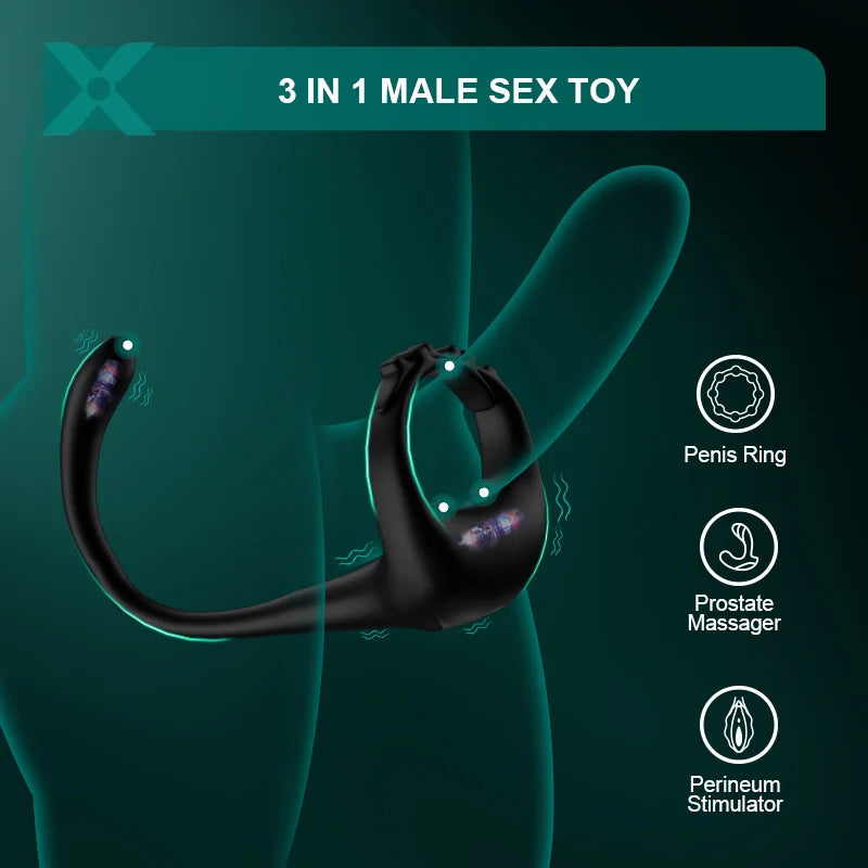 PR4: Cockring 3-en-1 avec Masseur Prostatique, Sangle Réglable et Télécommande