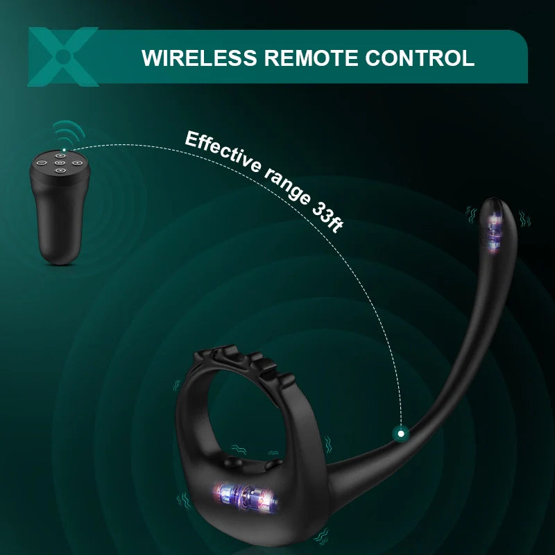 PR4: Cockring 3-en-1 avec Masseur Prostatique, Sangle Réglable et Télécommande