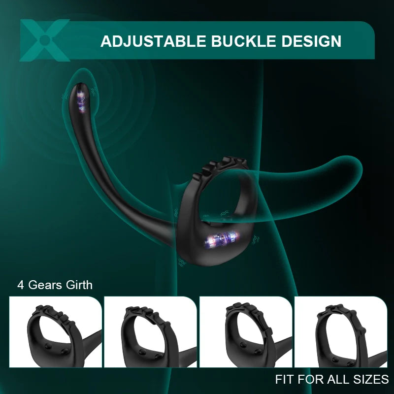 PR4: Cockring 3-en-1 avec Masseur Prostatique, Sangle Réglable et Télécommande