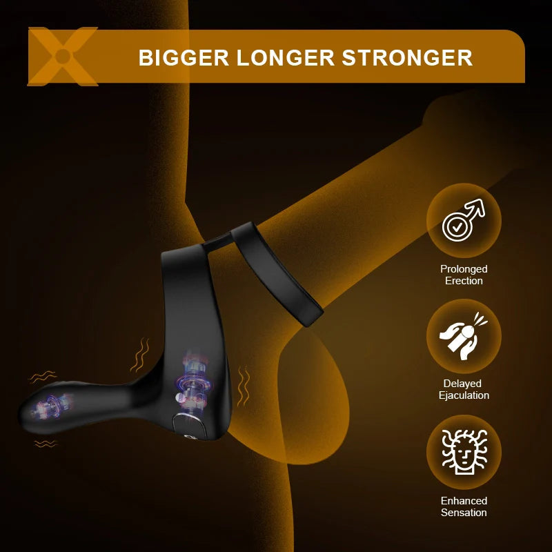 PR6: Cockring 3-en-1 avec Double Anneau, Stimulateur Périnée et Télécommande
