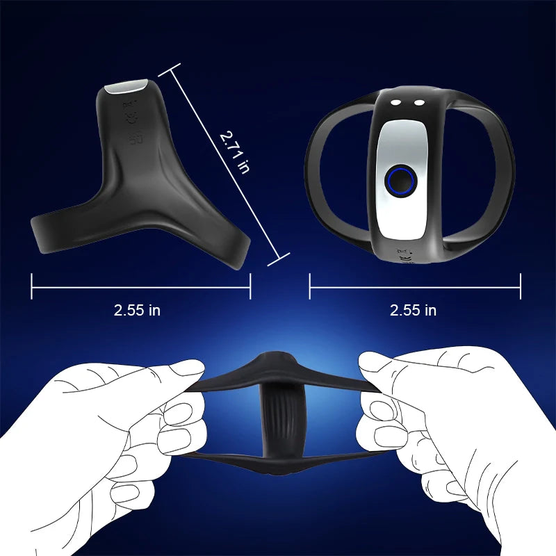 PR7: Cockring Vibrant Double Anneau avec Support Triangulaire et 10 Modes