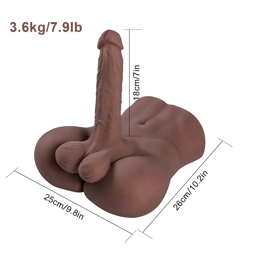 Jesse – Torse unisexe 3,6 kg avec dildo 18 × 5 cm et anus serré