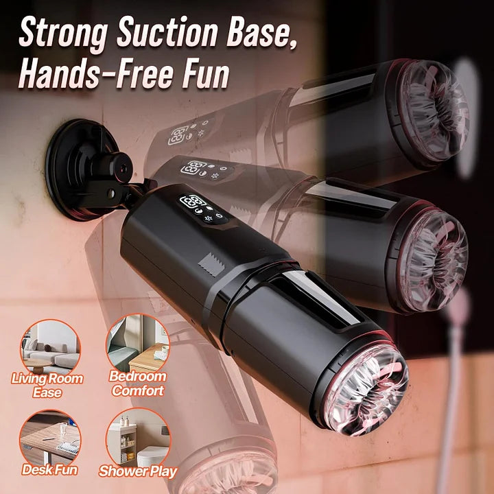 XR19: Masturbateur Main Libre avec Base Ventouse, Application, Rotation et Double Vibration