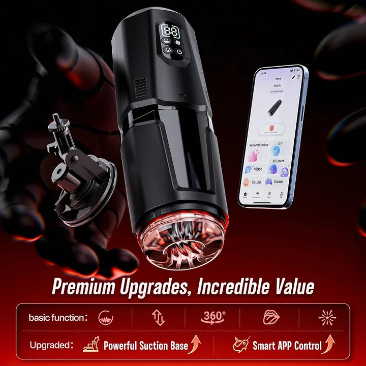 XR19: Masturbateur Main Libre avec Base Ventouse, Application, Rotation et Double Vibration