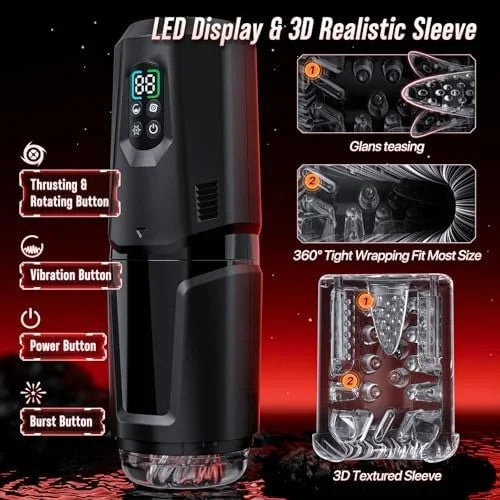 XR19: Masturbateur Main Libre avec Base Ventouse, Application, Rotation et Double Vibration