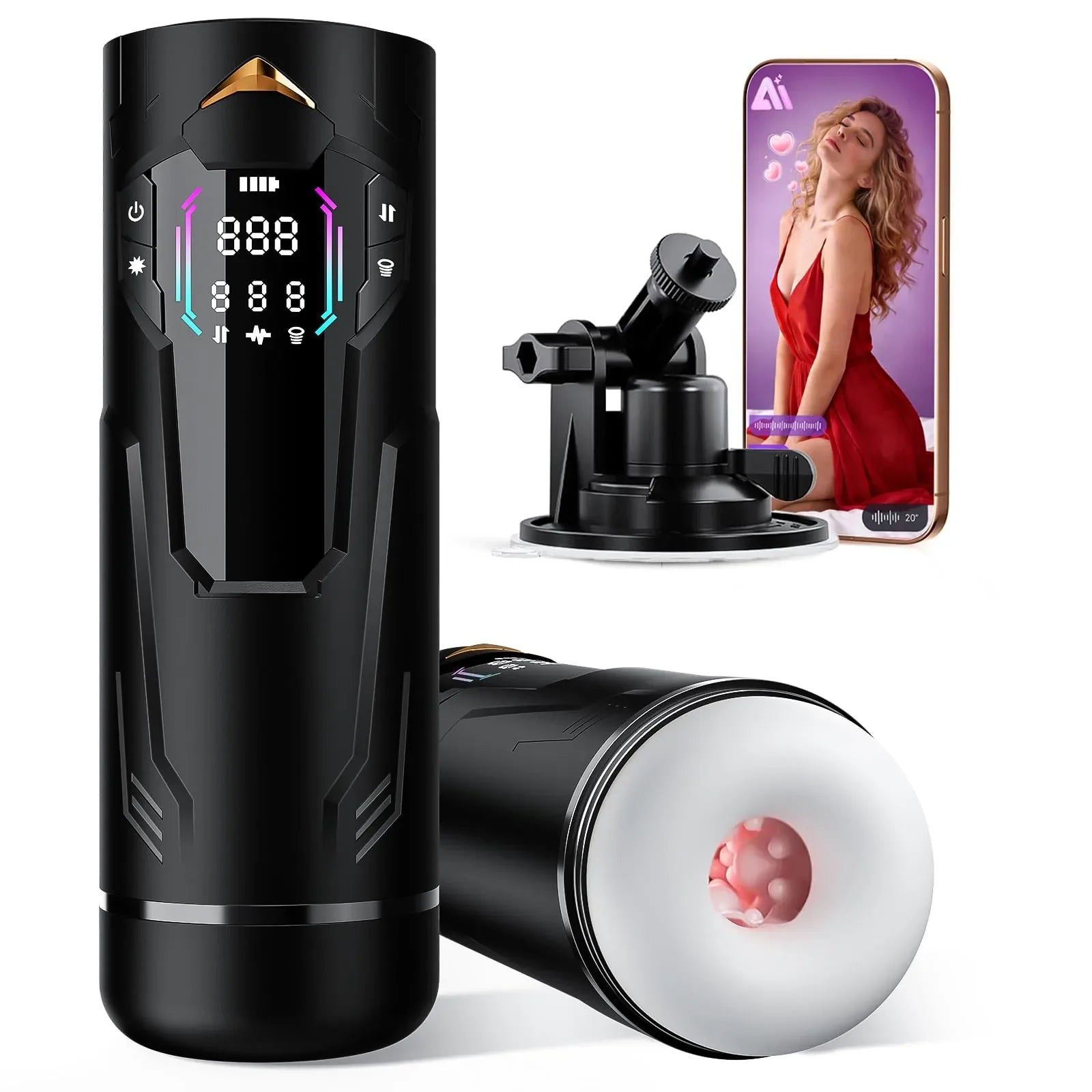 XT4: Masturbateur Main Libre avec Ventouse, Succion Serrante, Va-et-Vient et Vibration