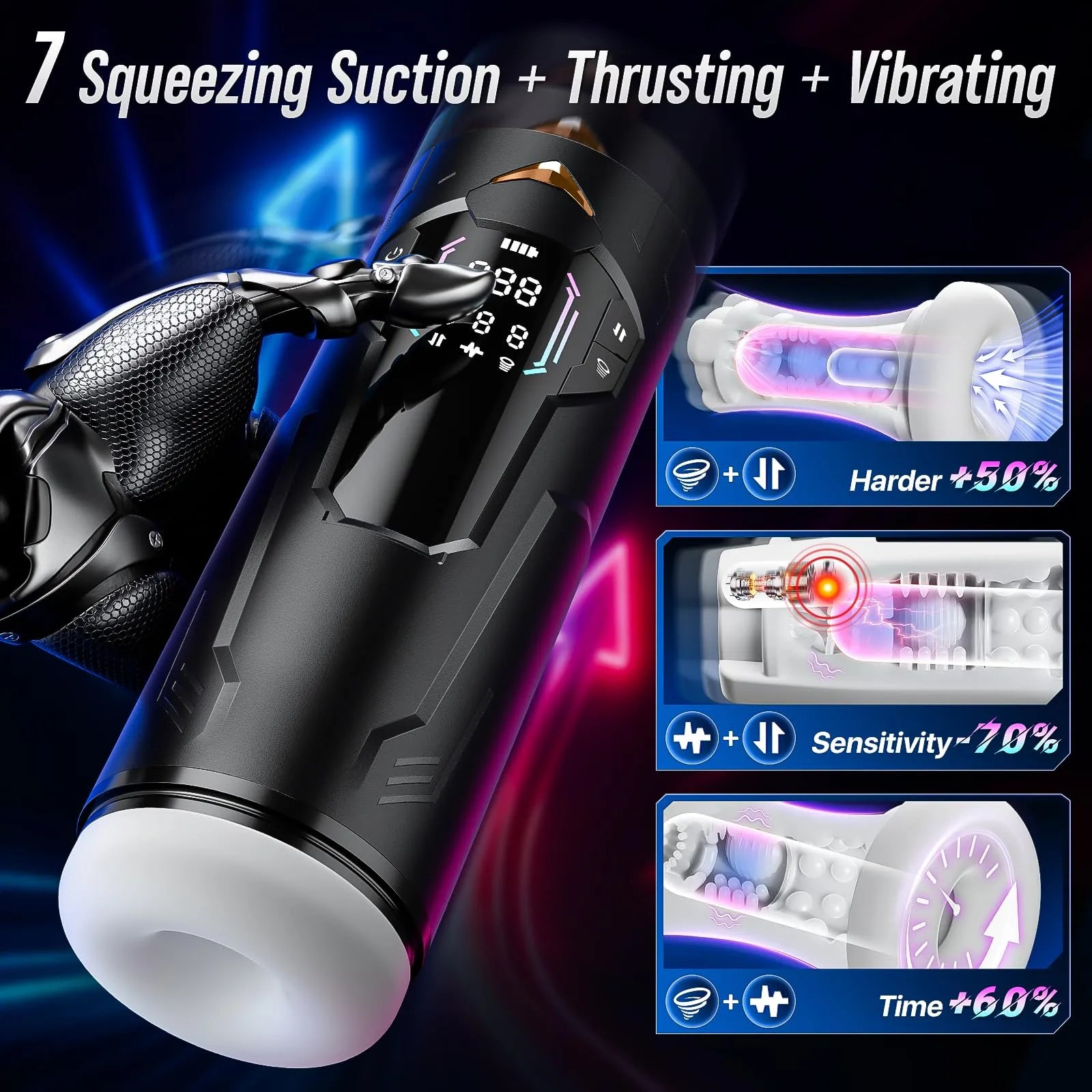 XT4: Masturbateur Main Libre avec Ventouse, Succion Serrante, Va-et-Vient et Vibration