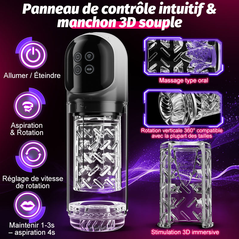 XR3 Plus: Masturbateur Rotatif 2-en-1 Entièrement Étanche avec Pompe à Succion