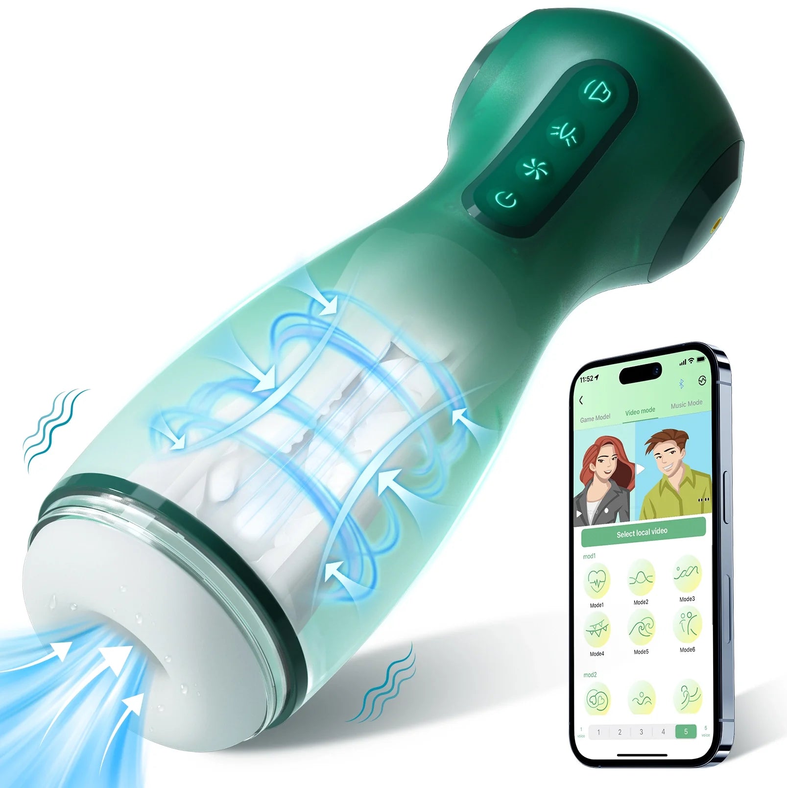 XS7: Masturbateur Suceur avec Vibration, Airbags, Application et Audio Réaliste