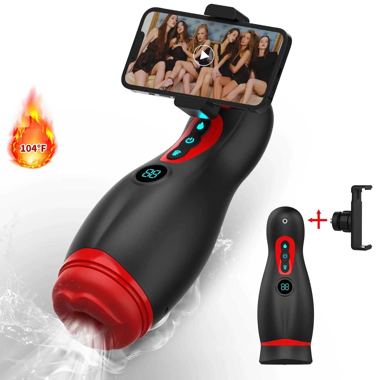 XS1: Masturbateur Suceur avec Vibration, Chauffage, Audio et Support Smartphone