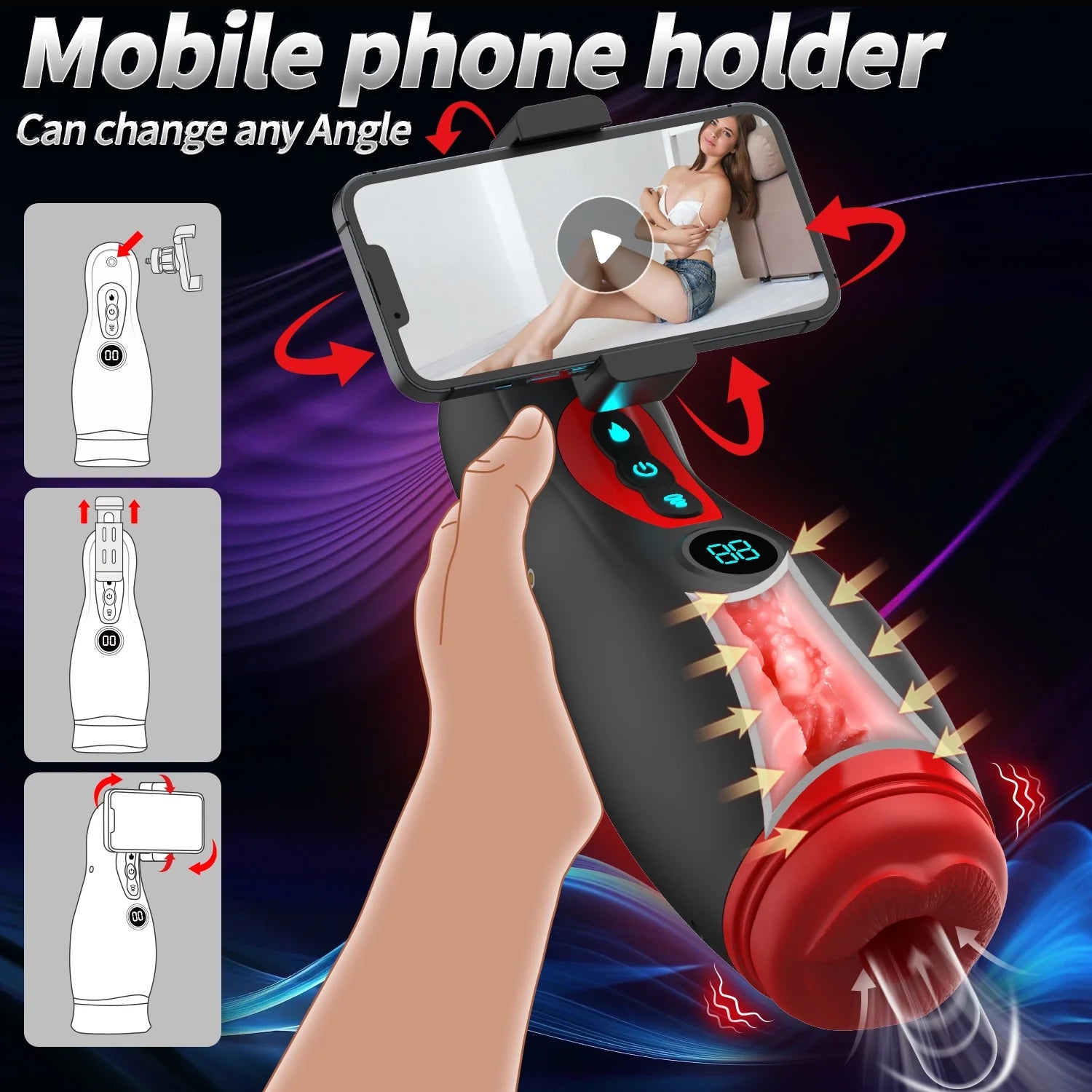 XS1: Masturbateur Suceur avec Vibration, Chauffage, Audio et Support Smartphone