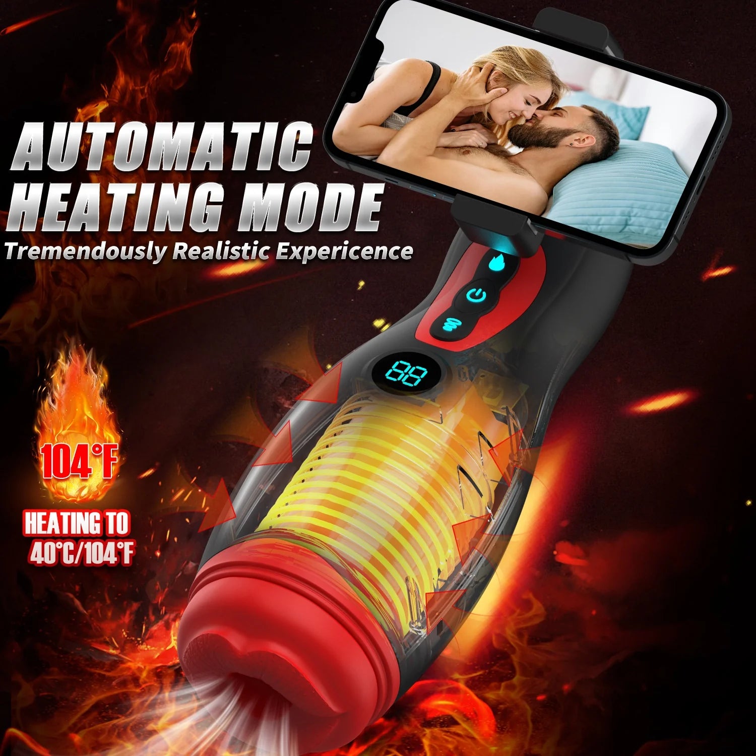 XS1: Masturbateur Suceur avec Vibration, Chauffage, Audio et Support Smartphone