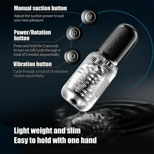 XS14 Pro: Masturbateur Suceur à Poignée avec Double Moteur, 5 Succions et 10 Vibrations