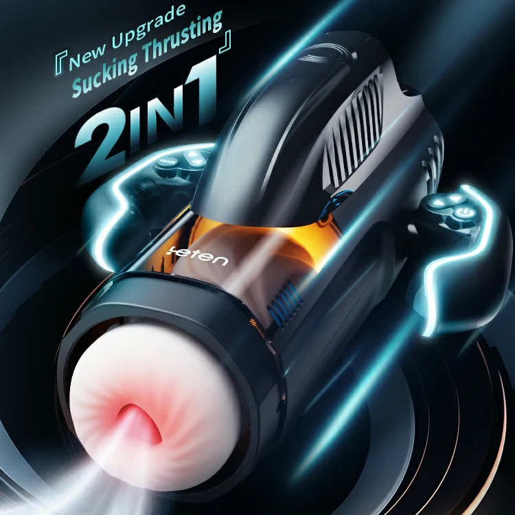 Leten Powerful Blasting: Masturbateur Va et Vient avec Succion, Chauffage et Double Poignée
