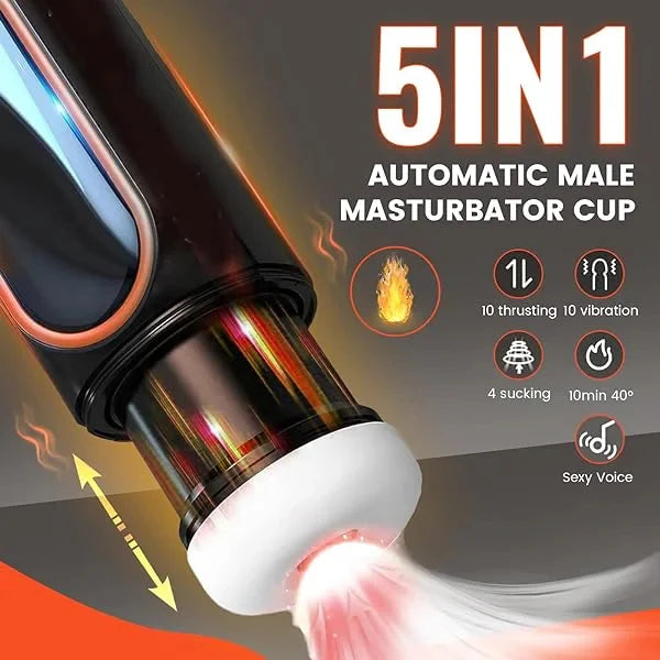 XT1: Masturbateur Va et Vient avec Base Ventouse, Succion, Vibration et Interface LED