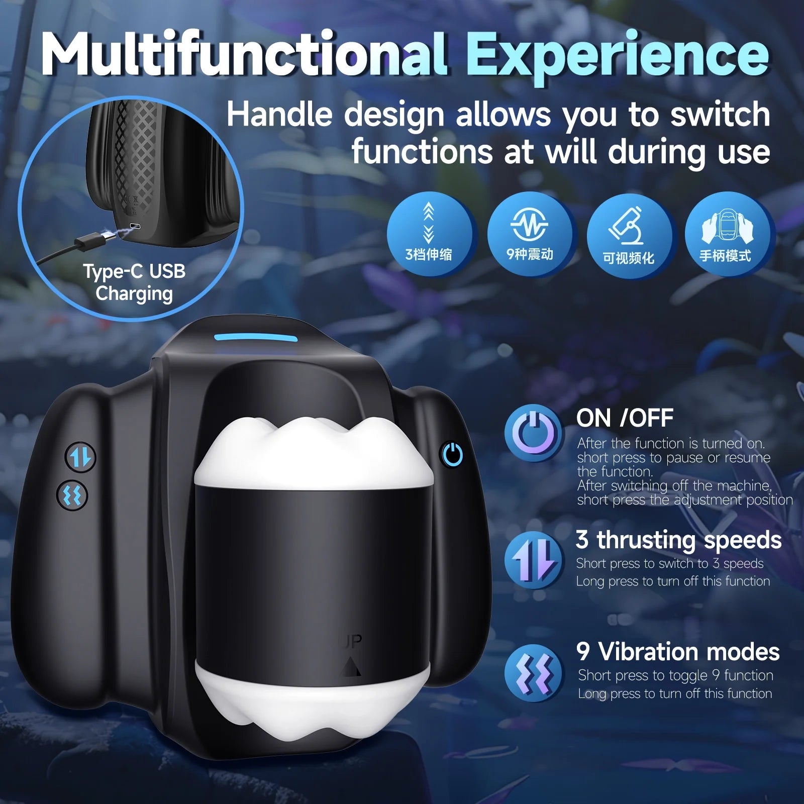 XT19: Masturbateur Va et Vient Mini avec App, 9 Vibrations, 3 Vitesses et Support Smartphone