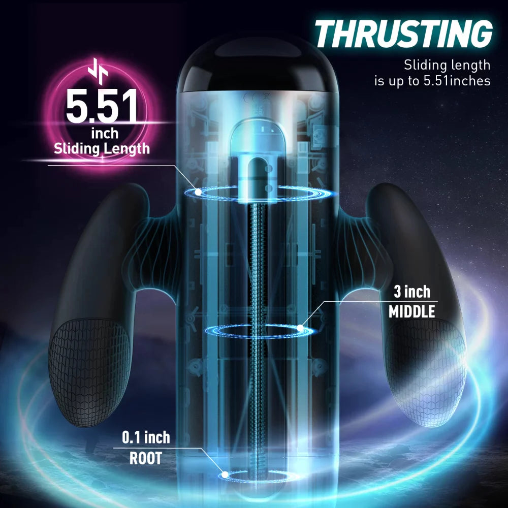 XT6: Masturbateur Va et Vient à Double Poignée avec 10 Modes, 10 Vitesses et Positionnement Réglable
