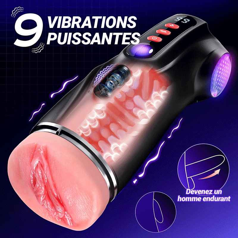 XV11: Masturbateur Vibrant Connecté avec 3 Gaines Interréprochables et 9 Modes de Succion