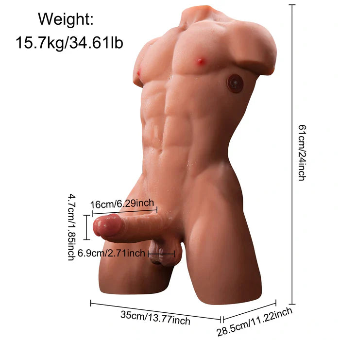 Henry – Torse masculin réaliste 15,7 kg avec dildo va-et-vient 16 × 5 cm