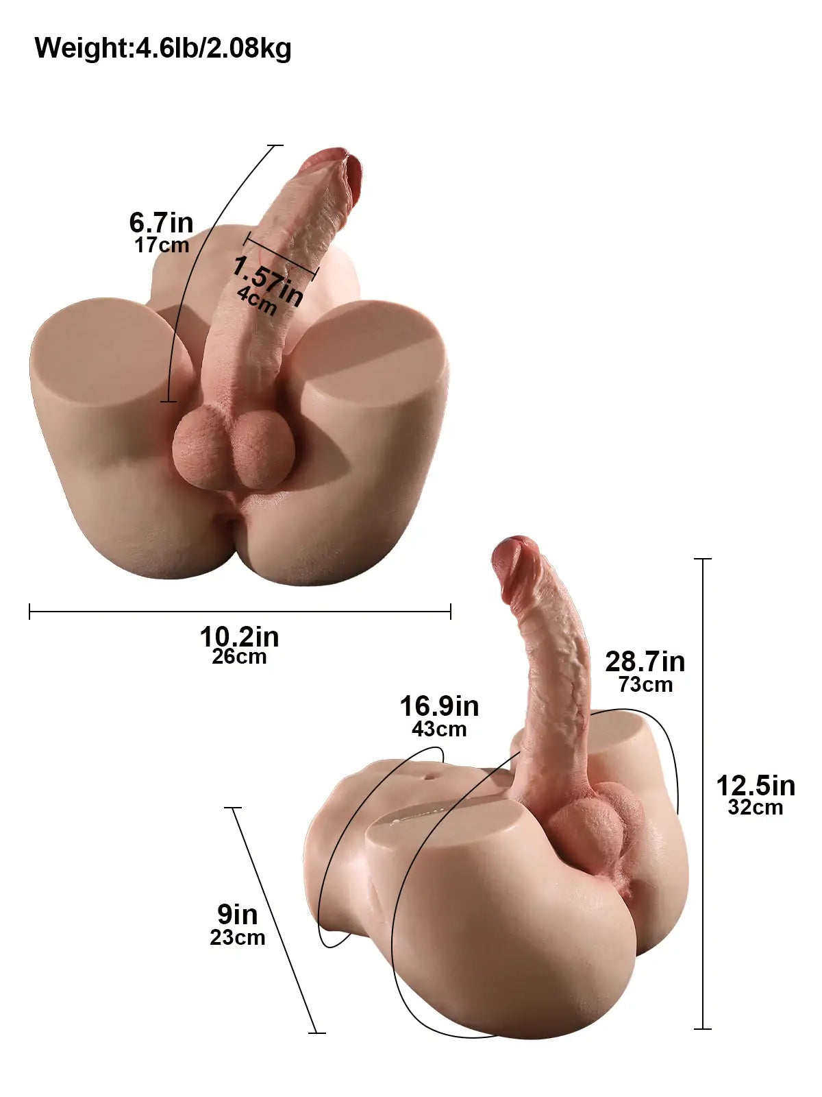 Asher – Torse masculin en silicone platine 5 kg avec gros dildo 17 cm