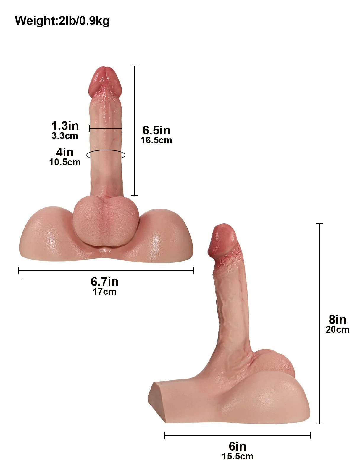Leo – Torse masculin compact en silicone platine 0,9 kg avec dildo 16,5 cm